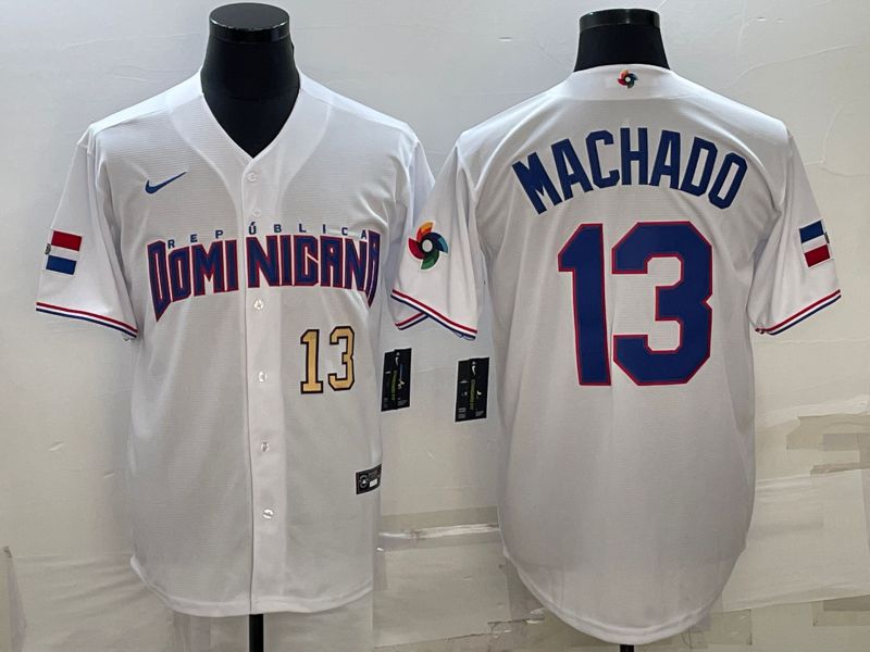 Men 2023 World Cub #13 Machado White Nike MLB Jersey3->more jerseys->MLB Jersey